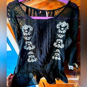 Free People Black Lace Top